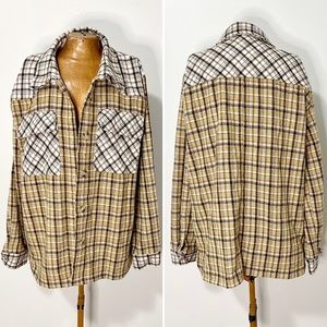 Umgee Plaid Button-Down Shirt Jacket in Brown and Cream